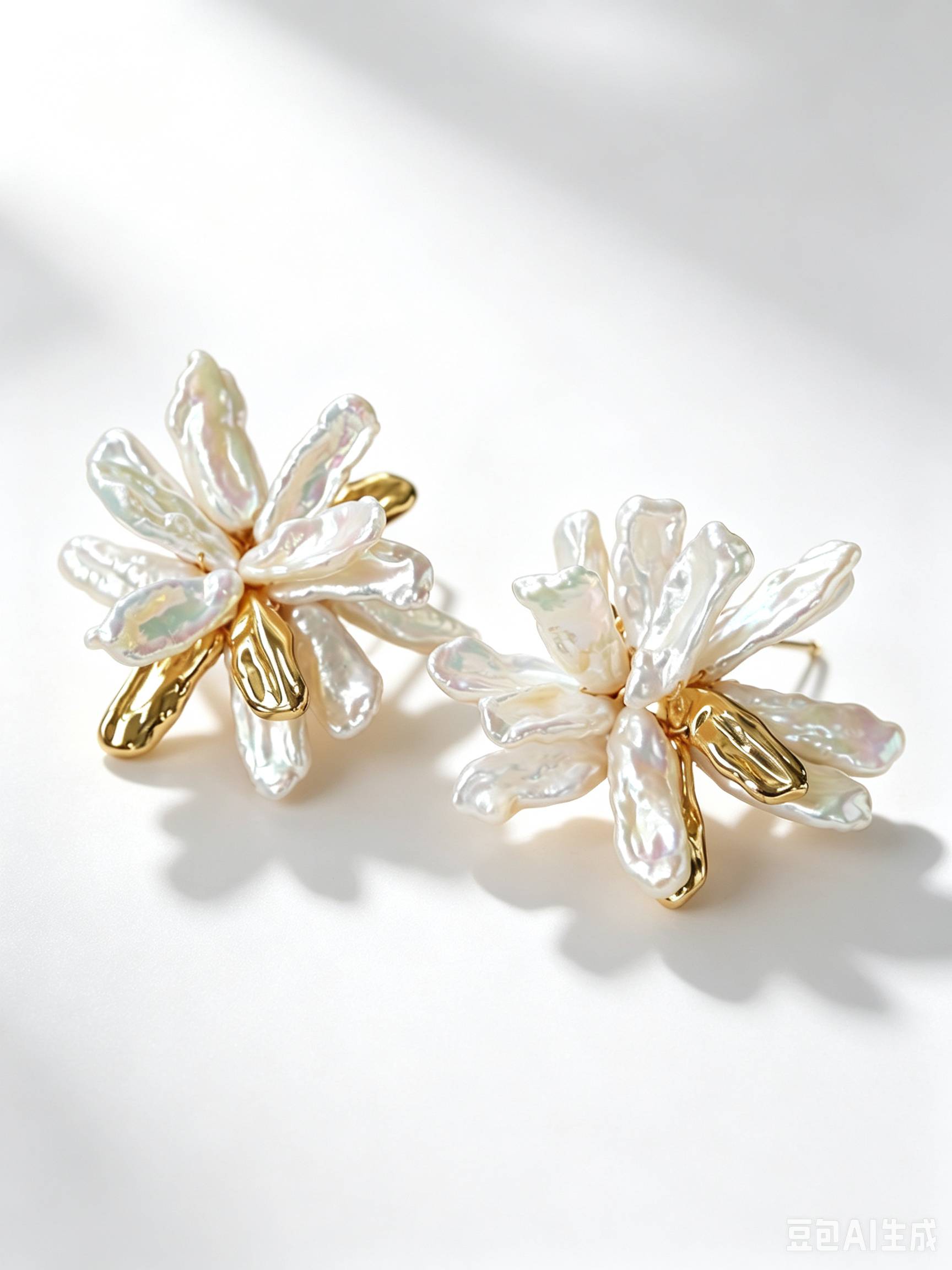 Baroque Petal Pearl Flower Stud Earrings