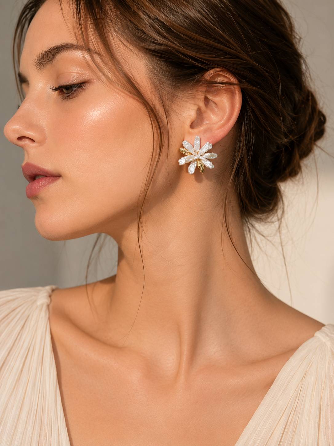 Baroque Petal Pearl Flower Stud Earrings